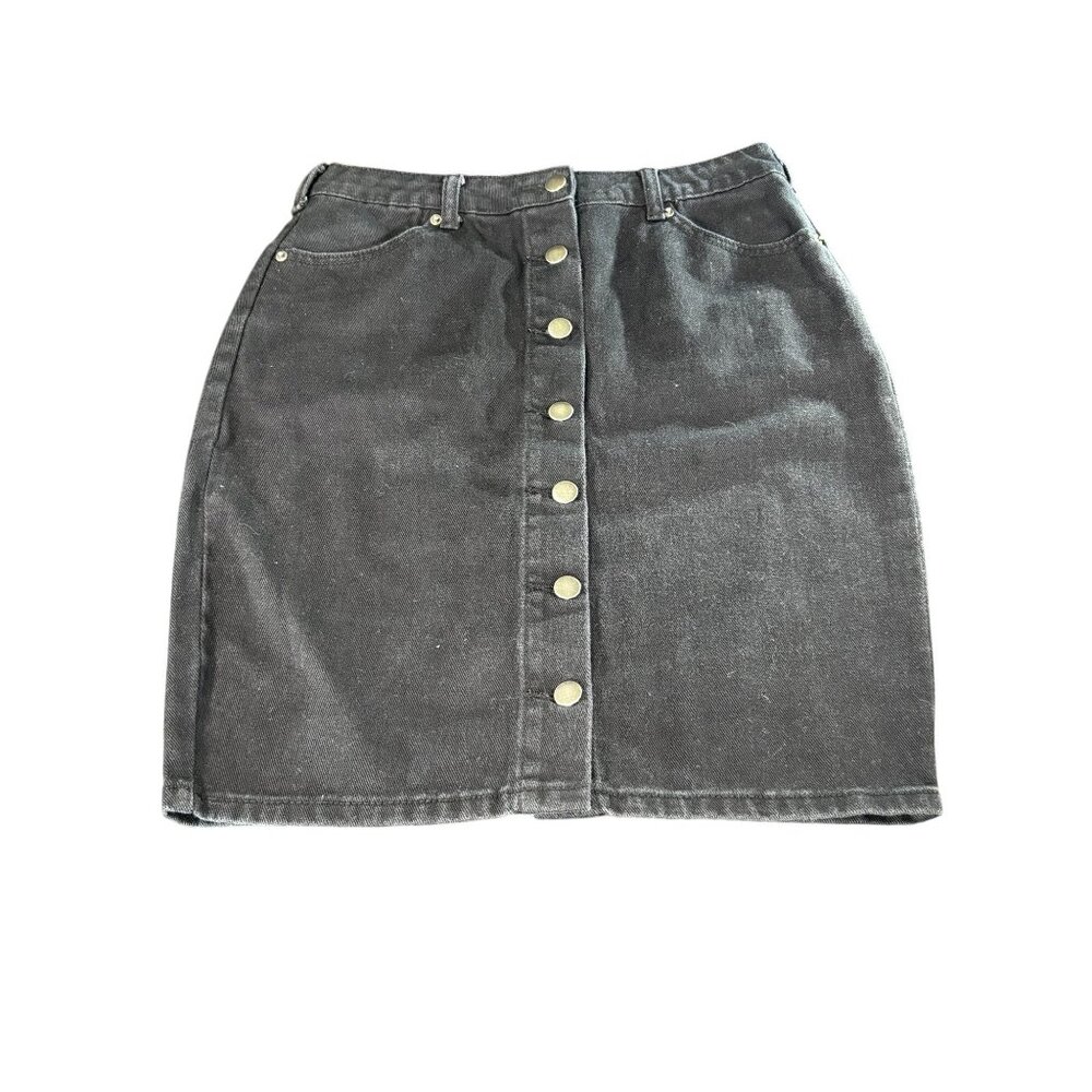 Forever 21 Black Denim Button-Front Skirt With Pockets Womens Size L
